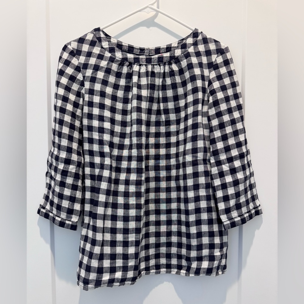Boden Women’s Navy and White Linen Gingham Top